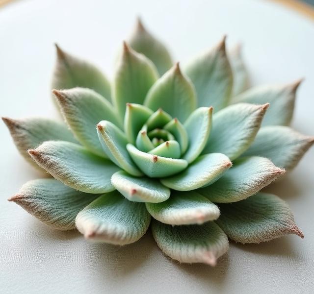 Close-up of a hand-embroidered succulent cluster with intricate textures