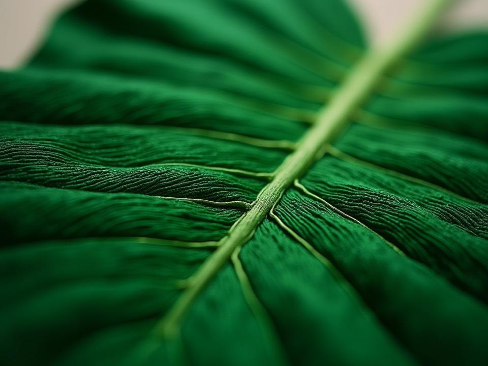 Highly detailed, realistic hand-embroidered Monstera Deliciosa leaf with subtle light reflections