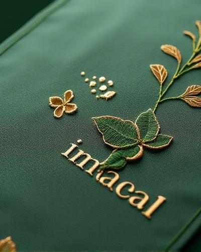 Embroidered corporate logo for a botanical-themed business, showcasing precision and brand integration.